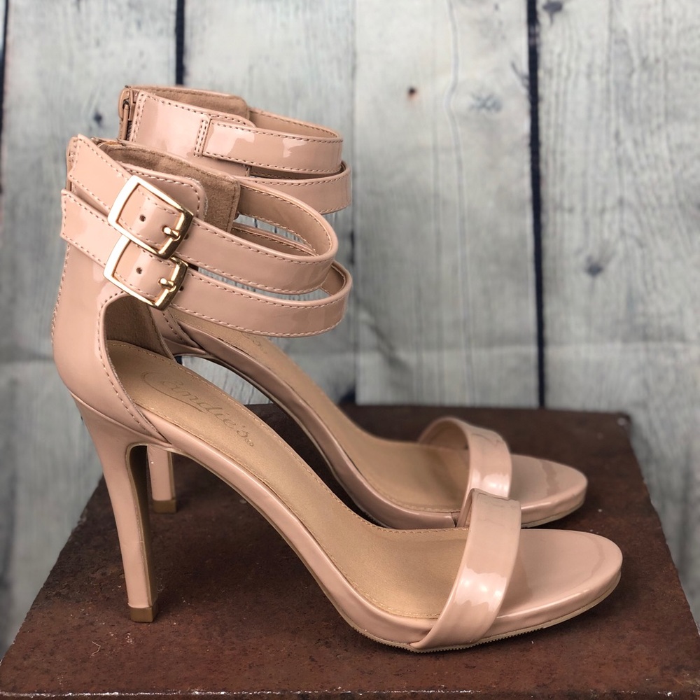Candie’s strappy heels in nude.